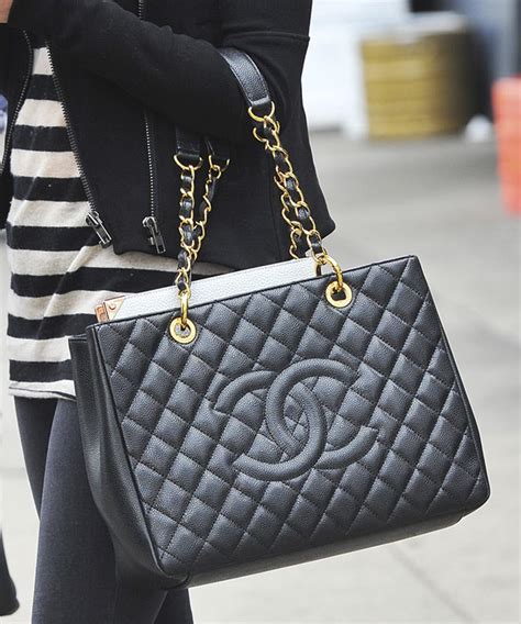 chanel black quilted caviar leather grand gst shopper tote bag|Pre.